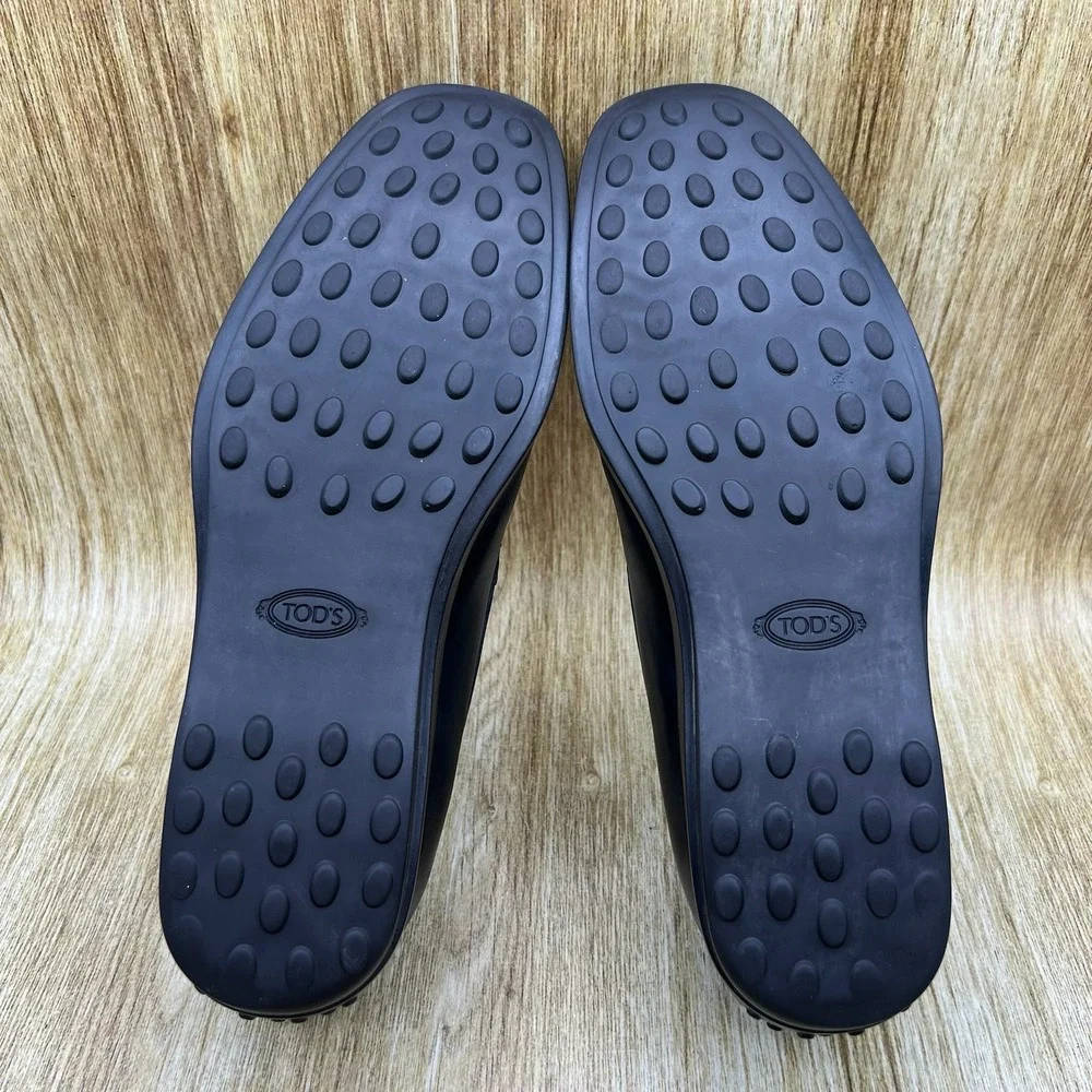 Tods Penny Loafers Men's Size 8 Black Leather Gommino Driving Shoes Italy